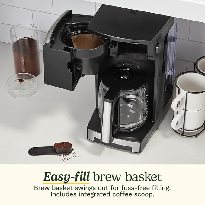 Cuisinart Personal Brew™ 12-Cup Coffee Maker, Automatic Coffee Machine, Programmable Coffee Maker for Home Brewing Convenience with Adjustable Brew Strength, Stainless Steel/Black, DCC-12