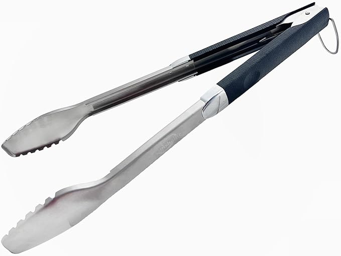 Commercial Grade Barbecue Tongs Stainless Steel 18-Inch Extra Long Heavy Duty Barbecue Tongs, Heat Resistant Handles for BBQ Outdoor Kitchen and Camping Cooking Grilling Food