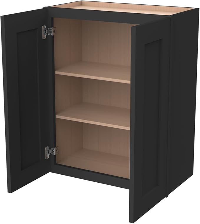Wall-Mounted Cabinet – Solid Wood Shaker Style Medicine Cabinet with Adjustable Shelves & Soft-Close Doors for Bathroom, Kitchen, and Office Storage (Charcoal Black, 36" W x 12" D x 30" H)