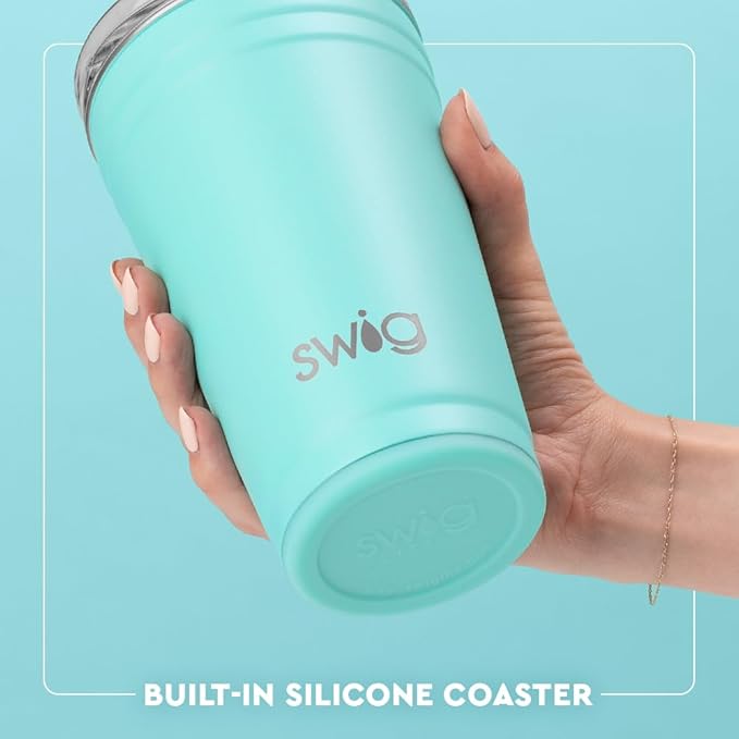 Swig Life 24oz Party Cup, Stackable Insulated Travel Coffee Tumbler with EZ Slider Lid, Cup Holder Friendly Travel, Stainless Steel 24 oz Tumbler, Reusable Mug (Hydrangeas)