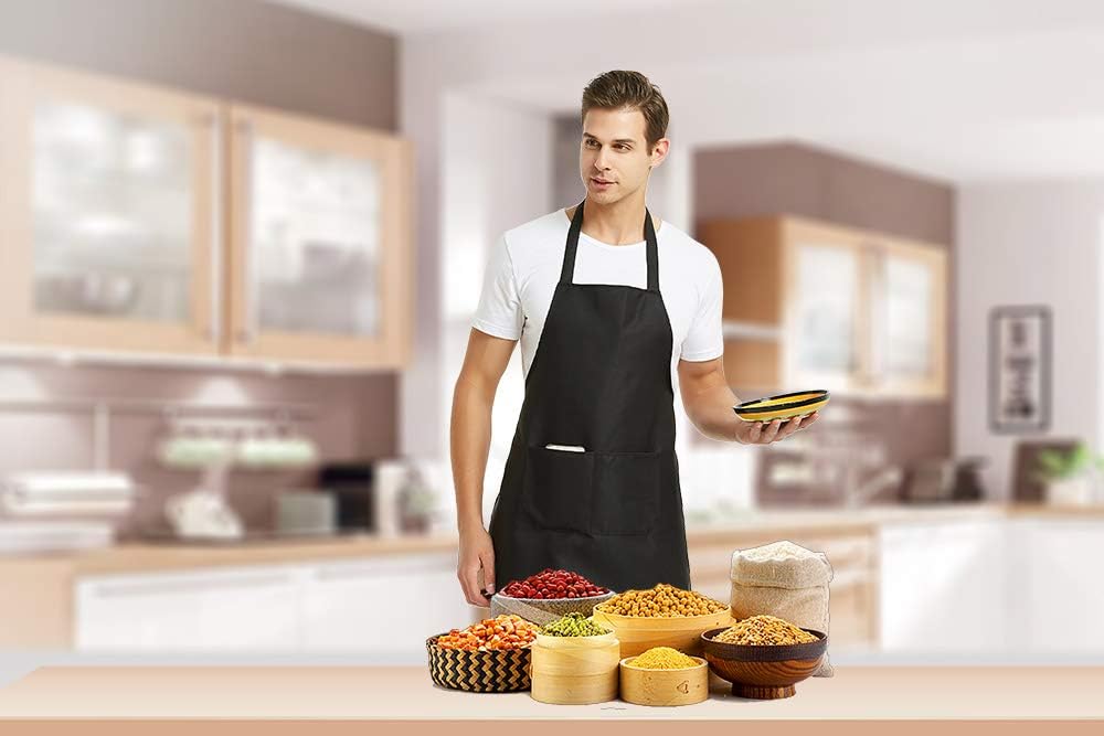 DUSKCOVE 12 Pack Plain Bib Aprons with 2 Pockets - Pink Unisex Commercial Apron Bulk for Kitchen Cooking Restaurant BBQ Painting Crafting