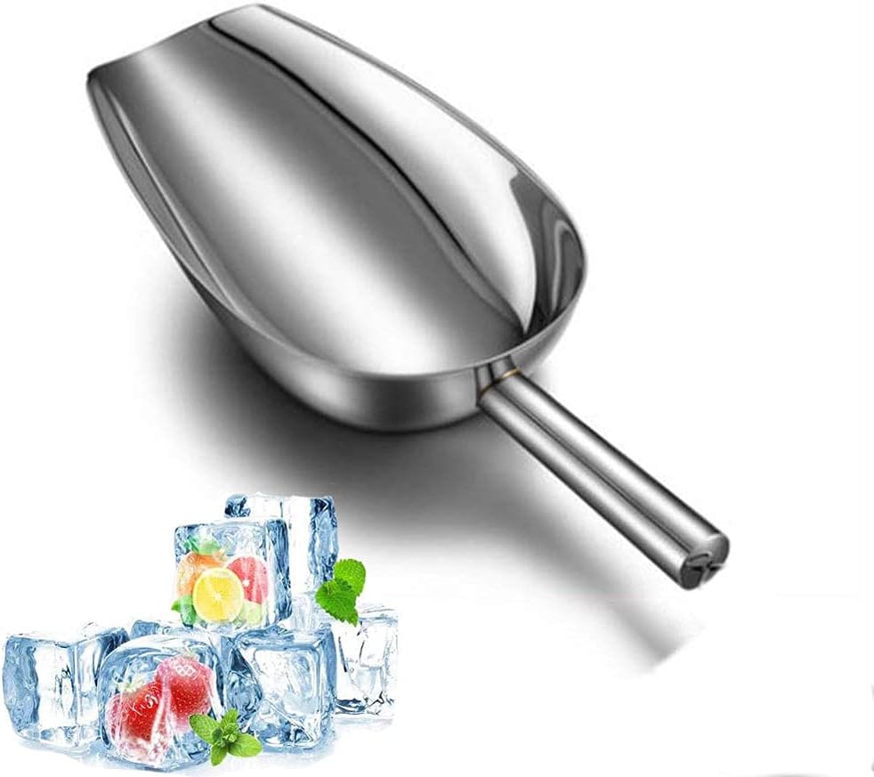 Ice Scoop,12OZ Ice Scoop For Multi-Purpose Use,Stainless Steel Metal Food Scoop Kitchen Restaurant Bar Party Wedding Ice Machine Heavy Duty, Scoops for Household Purposes,Silver(B)