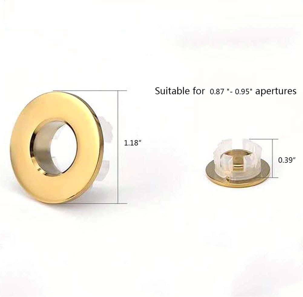 Sink Basin Trim Overflow Cover Brass Insert in Hole Round Caps Gold