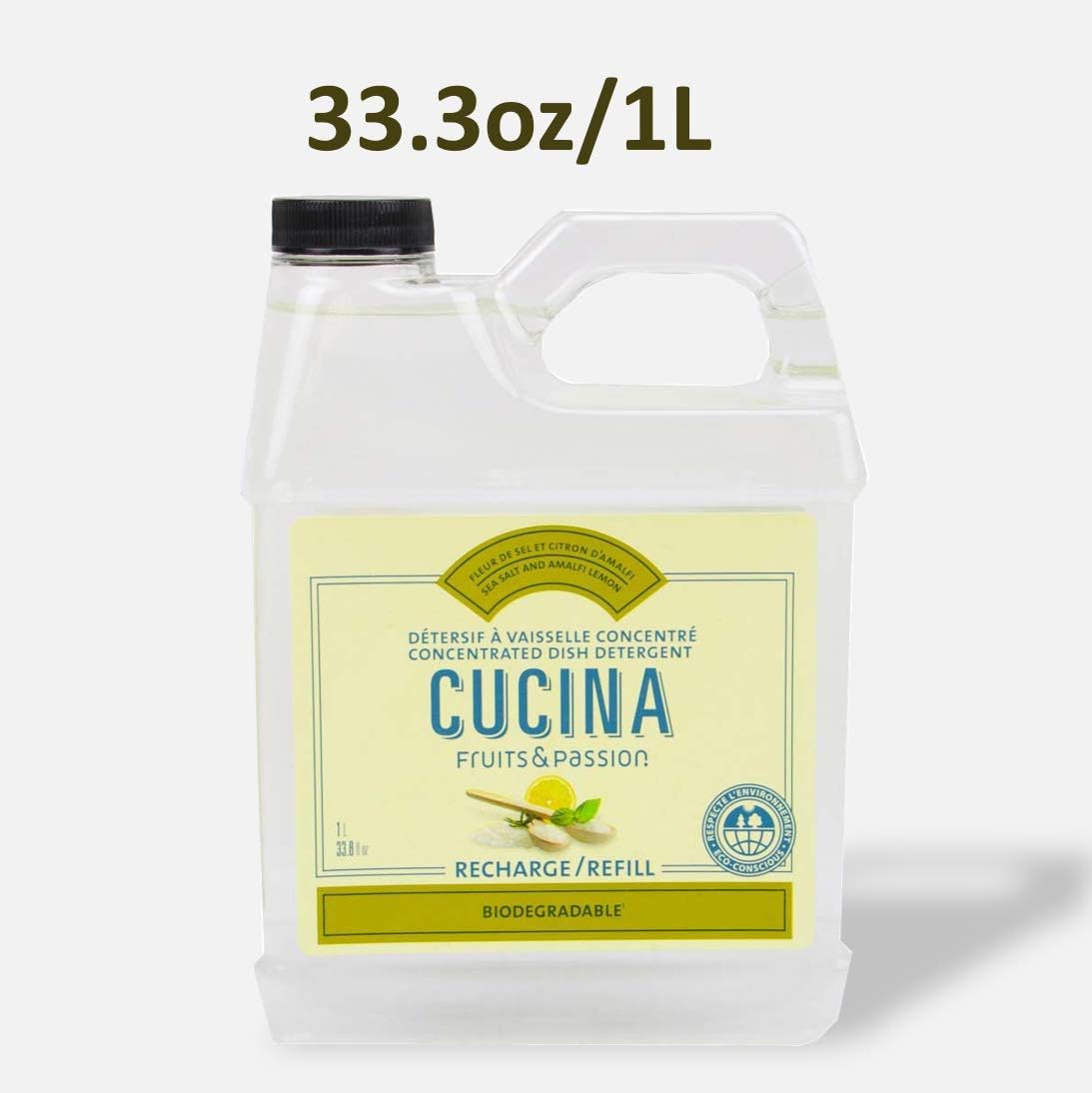 Fruits & Passion Cucina Dish Detergent Refill Sea Salt and Amalfi Lemon, 33.8 oz