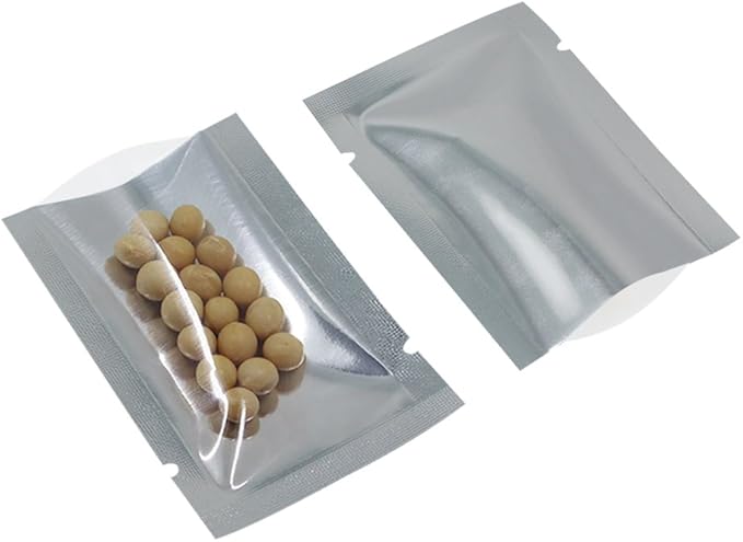 Silver Aluminum Foil Pouch Heat Seal Front Window Plastic Mini Open Top Flat Vacuum Packaging Mylar Bag Food Small Sample Mylar Storage with Tear Notch (100, 12x17cm (4.7x6.7 inch))
