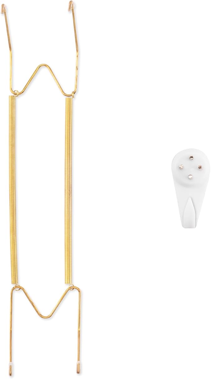 Plate Hangers for The Wall, Suitable for 16-20 inch Decorative Plate, Stainless Steel Wire Plate Holder with Wall Hooks and Rubber tip Protectors, Plate Hangers for Displaying Plates, Platter, Gold
