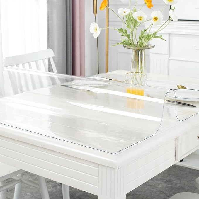 Warmstar Clear Table Cover Protector 32 x 63 Inch,1.5mm Thick Plastic Table Cover Rectangle,PVC Clear Table Protector,Desk Protector Mat for Kitchen, Dresser, Writing Desk，Dining Room Table