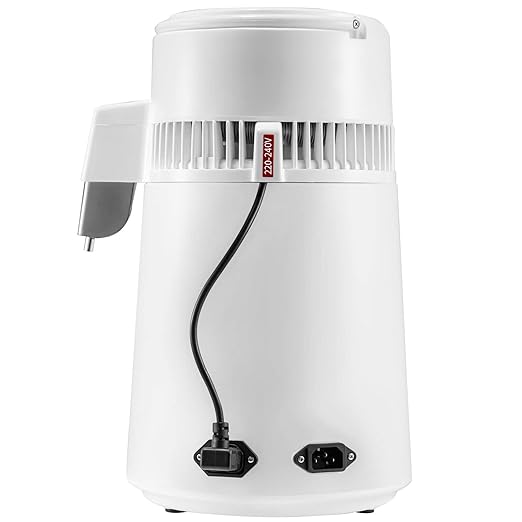 VEVOR 1.1Gal Water Distiller, 0.3Gal/H, Distilled Water Maker Machine 750W 0-99H Timing Set Temp Display, 304 Stainless Steel Countertop Distiller Plastic Carafe Cleaning Powder 3 Carbon Packs, White
