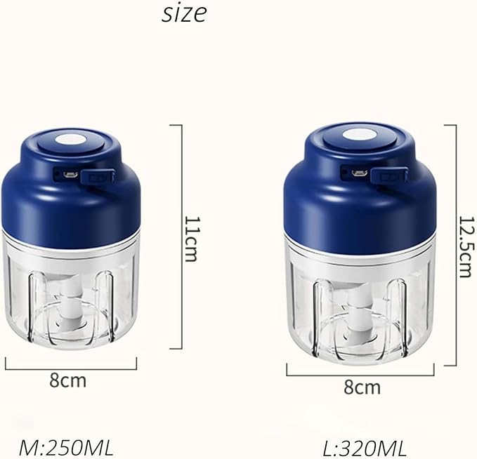 Household Electric Garlic Crusher, Electric Garlic Chopper, Mini Portable Veggie Chopper with 4/6 Stainless Steel Blades, Wireless Rechargeable Food Cutter for Garlic, Onion, Chili (Blue,320ML)