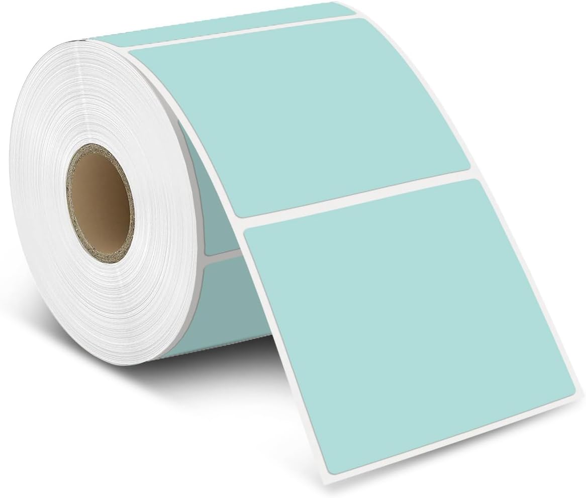 iEager Green Square Thermal Label Stickers, 3" x 3" Self-Adhesive Square Direct Thermal Labels with Perforation Line, 500 Sheets/Roll