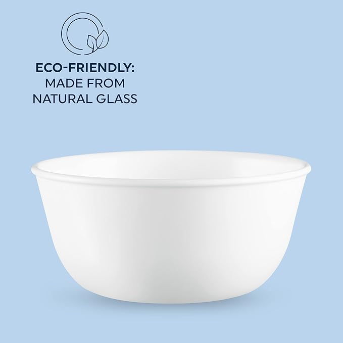 Corelle Vitrelle 28-oz Soup/Cereal Bowls Set of 6 Chip & Crack Resistant Dinnerware Bowls for Soup, Ramen, Cereal and More, Triple Layer Glass, Winter Frost White