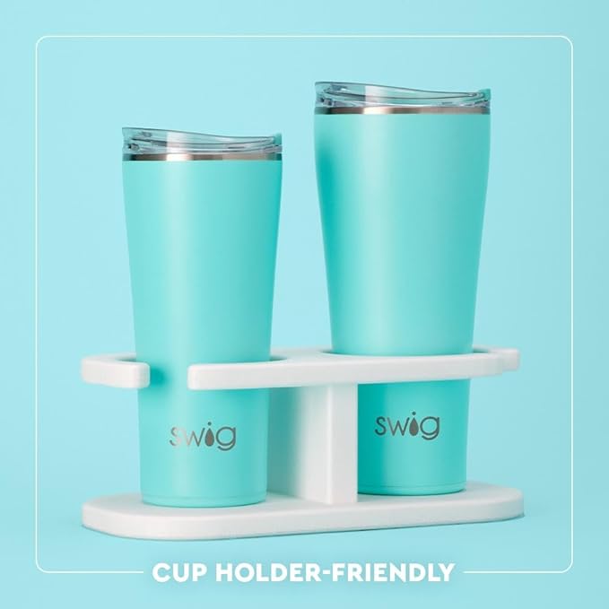 Swig Life 32oz Insulated Tumbler, Travel Coffee Tumbler with Lid, Cup Holder Friendly Travel Coffee Mug, Stainless Steel, 32 oz, Reusable Insulated Mug with Lid (Blue Lagoon)