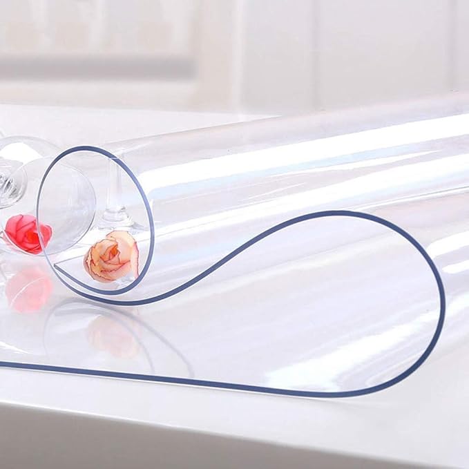 NECAUX Custom Multisize 1.5mm Thick Clear PVC Table Cover Protector - 48 x 66 Inch Waterproof Large Wood Furniture Office Desk Protective Plastic Dining Coffee End Tabletop Pad