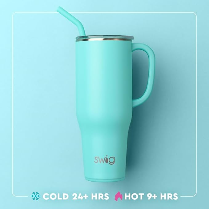 Swig Life 40oz Mega Mug, 40 oz Tumbler with Handle and Straw, Cup Holder Friendly, Dishwasher Safe, Extra Large Insulated Tumbler, Stainless Steel (Under the Sea)