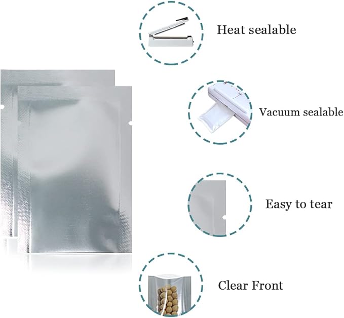 Silver Aluminum Foil Pouch Heat Seal Plastic Open Top Vacuum Packaging Mylar Bag Food Small Sample Mylar Storage (100, 15x22cm (5.9x8.7 inch))