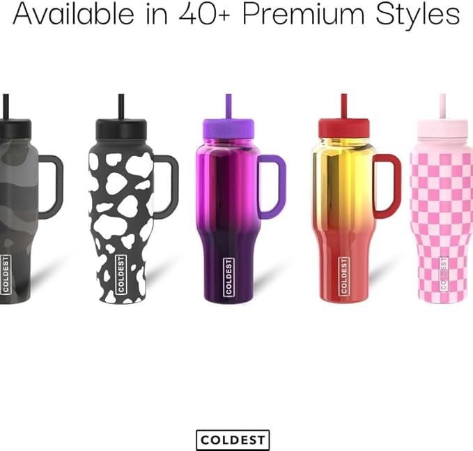 Coldest Tumbler with Handle and Straw, 100% Leak Proof Insulated Tumbler with Lid and Straw (3 Lids), Stainless Steel Tumblers for Women & Men, Cup Holder Friendly Base, 46 oz (Lost Mummies)