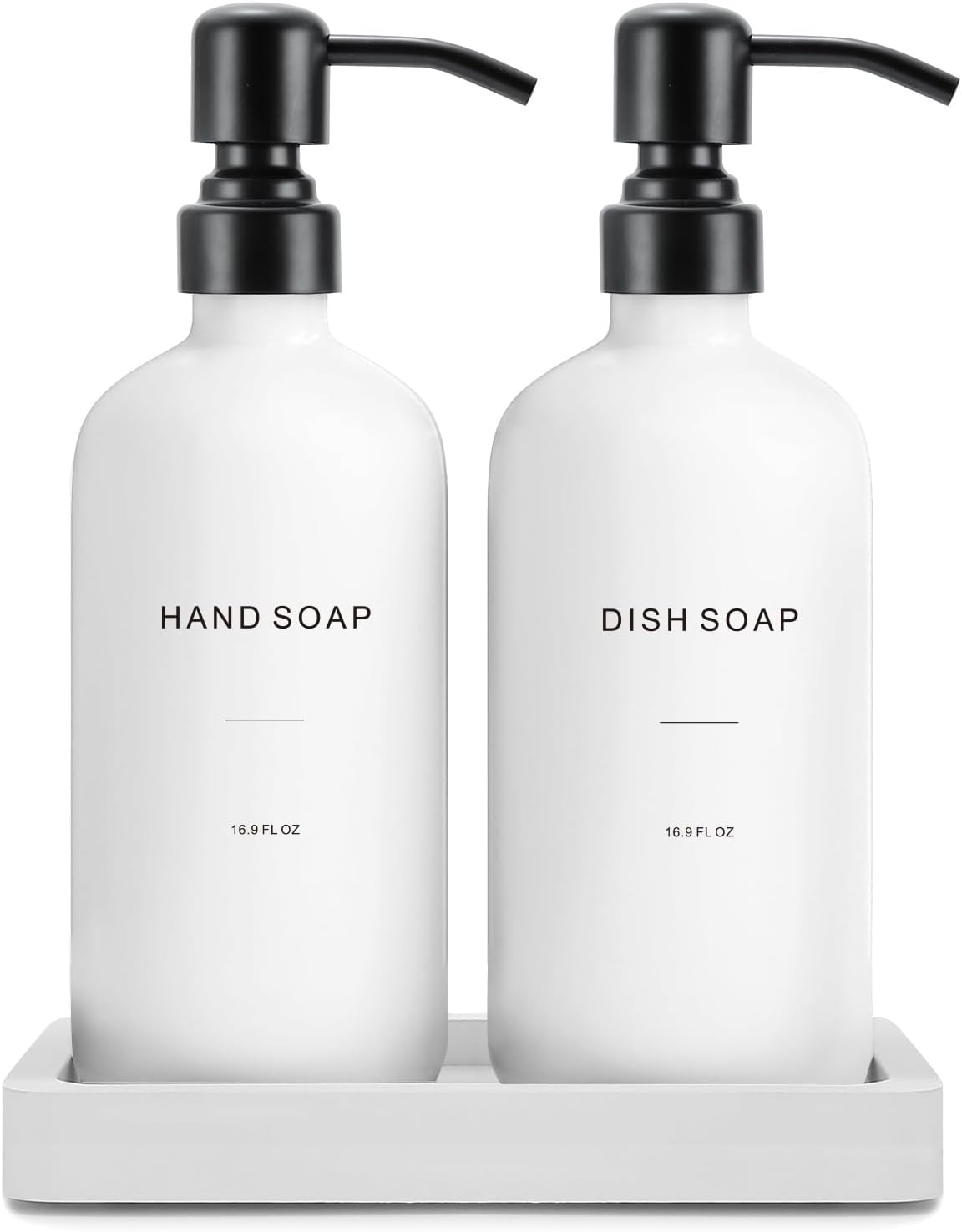 Kitchen Soap Dispenser Set, White Soap Dispenser with Black Stainless Steel Pump, Perfect for Modern Kitchen Decor. (White)