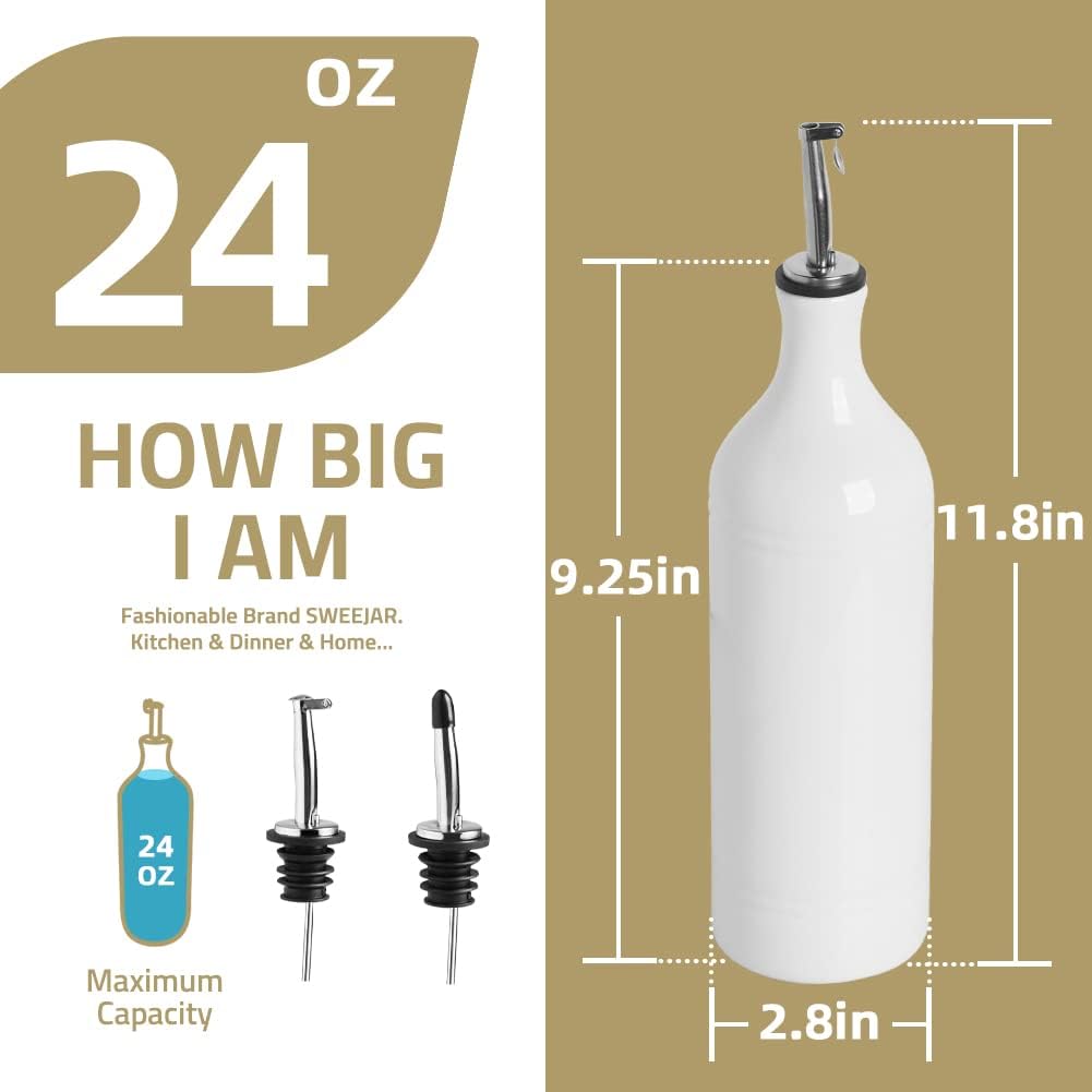 Sweejar Large Ceramic Olive Oil Dispenser Bottle, Opaque Oil Cruet Protects Oil to Reduce Oxidation, Suitable for Storage Oil, Vinegar, Soy Sauce & Other Liquids, Pack of 1, 24 Fl Oz (Red)