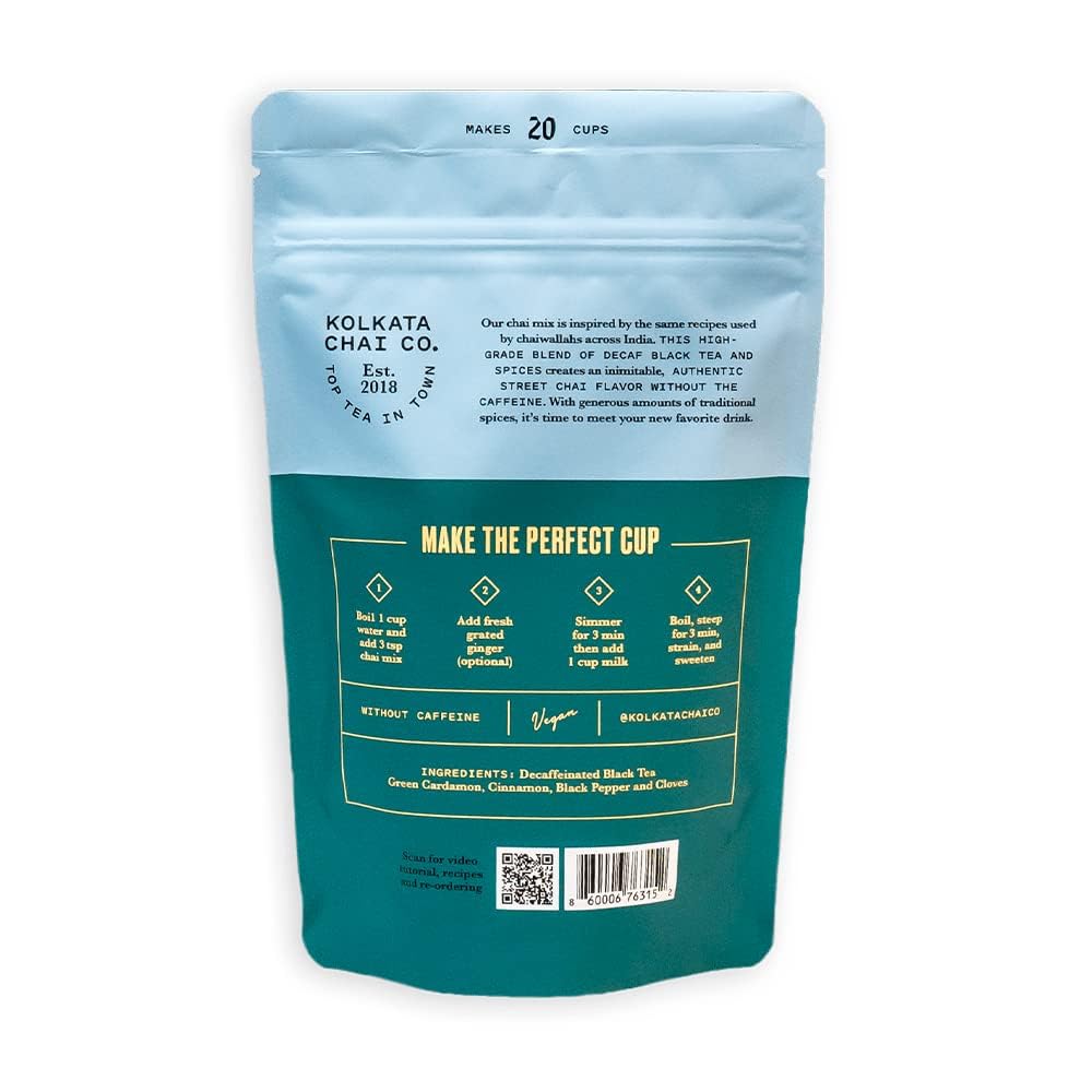 Kolkata Chai Signature Masala Chai & Decaf Masala Chai Tea, Assam Black Tea Combo Pack, Makes 40 cups, Premium loose leaf tea and spice blend, All Natural