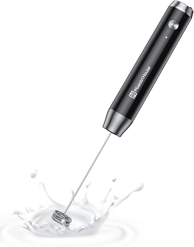 Maestri House Rechargeable Milk Frother, LunaFro NS Handheld Electric Foam Maker Waterproof Detachable Stainless Steel Whisk Drink Mixer Foamer for Lattes, Cappuccino, No Stand