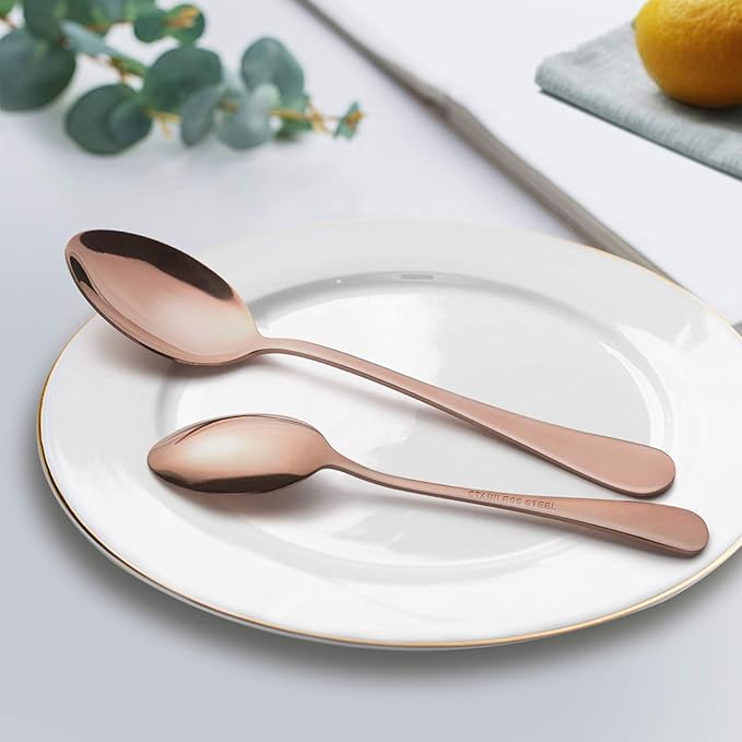LIANYU Copper Silverware Flatware Set, 20 Piece Stainless Steel Cutlery Set for 4, Mirror Finish, Ideal for Home Hotel Wedding Festival Party, Dishwasher Safe