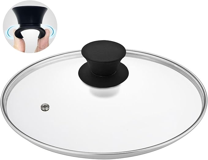 Glass Lid for 11 Inch Cast Iron Skillets Frying Pans, 28cm Tempered Lids for Dutch Ovens, 11In Pan Cover with Stainless Steel Rim for Stock Pots, Heat Resistant Handle, Dishwasher Safe