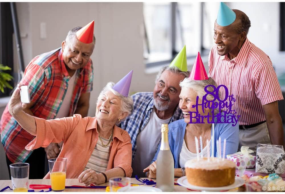 Glittery 80th Happy Birthday Cake Topper with Star,Personalised 80 Birthday Cake Toppers Party Decorations Party Supplies for Men Women Purple Silver