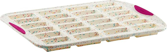 Trudeau 24 Slot Mini Bar Pan – Premium Confetti White Silicone Bakeware with Steel-Reinforced Rim – Nonstick, BPA-Free Brownie, Blondie, Snack Bar & Mini Cake Mold – Oven, Freezer & Dishwasher Safe