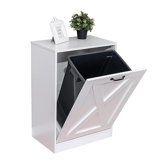 13 Gallon Wooden Tilt Out Trash Cabinet Hidden Trash Can Kitchen Recycling Cabinet Laundry Cabinet for Kitchen, Living Room (White)