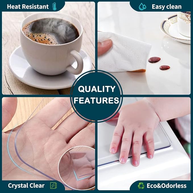 Wadrac Multisize Plastic Clear Table Cover Protector-1.5mm Thick 36x82 inch Non-Slip Waterproof Easy Clean Transparent PVC Tablecloth Desk Covers Leaf for Work Desk,Kitchen Counter,Dinner Table