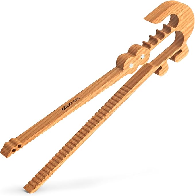 Crocodile-Shaped Wooden Toaster Tongs | 11-Inch Magnetic Kitchen Utensil for Cooking, Camping, and Outdoor Use | Fun, Easy Storage, Superior Grip | Great for Kids & Adults, Toast, BBQ