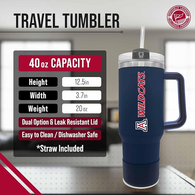 Campus Colors College & University 40 oz Travel Tumbler With Handle - Dual Option Lid With Straw - Vacuum Insulated Stainless Steel (Cincinnati Bearcats - Black)