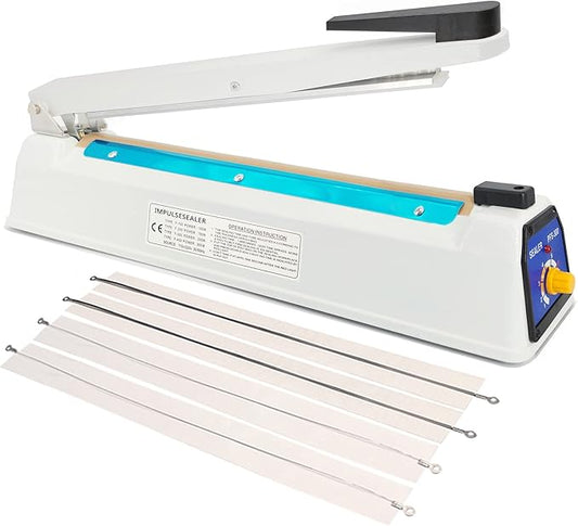 Impulse Heat Sealer Bag Sealer Machine Handheld Sealer Packaging Machine 3mm Sealing for Bag Width Sealing Machine for Self Sealing Plastic with Extra 4 Replacements 2 Fuse Kit(12 inches)