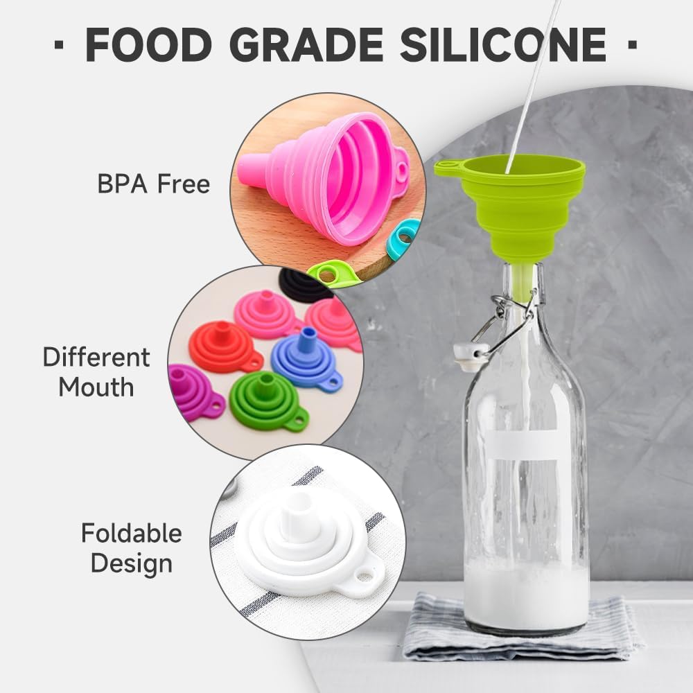Kitchen Funnel Set, 2025 Upgrade Silicone Collapsible Funnel Silicone Collapsible Food Funnels for Kitchen 3 Sizes Funnels for Home Use Filling Bottles Daily Cooking (Blue, 1Set 11+14+20g)