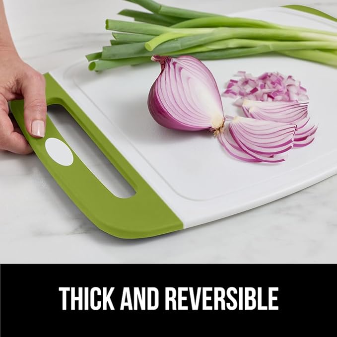 GORILLA GRIP BPA-Free Reversible Kitchen Cutting Board Set of 3, US Designed, Nonporous, Juice Grooves Catch Liquid, Slip Resistant Border, Dishwasher Safe, Durable Food Chopping Boards, Lime Green