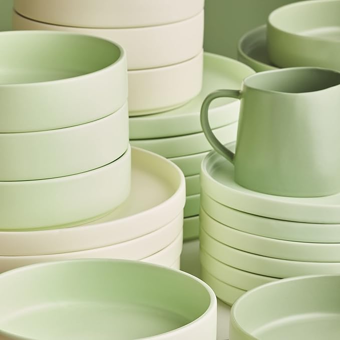 Stone lain Stella Pasta Bowl 6-Piece Set, Round, Porcelain, Lime Green