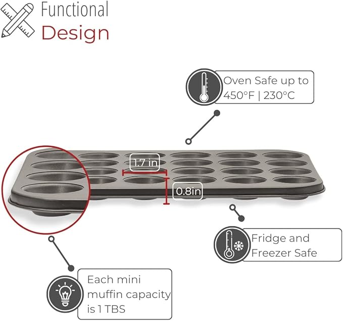 husMait Premium Quality Mini-Muffin Pan, Baking Sheet, and Cooling Rack. For Baking Mini Cupcakes, Muffins, Bite Size Tarts, Cookies. Non-Stick, Dishwasher Safe, Oven Safe (Set of 2 Muffin Pan)