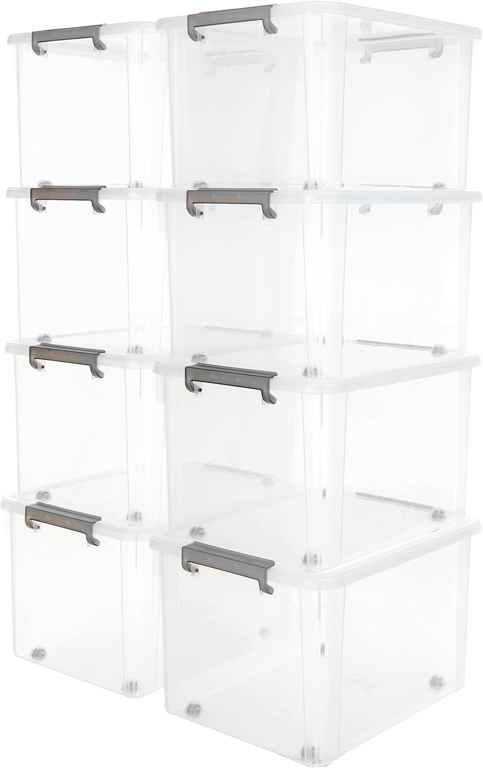 Citylife 58.1 QT Plastic Storage Bins with Latching Lids Stackable Storage Containers for Organizing Large Clear Storage Box for Garage, Closet, Kitchen, 8 Packs