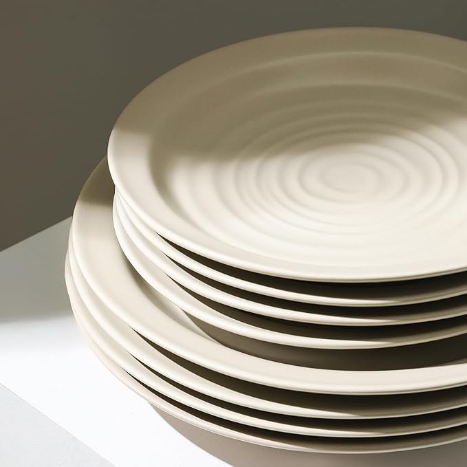 Stone Lain Orbit 24-Piece Dinnerware Set Stoneware, Plates and Bowls Set, Pasta Bowls, Microwave and Dishwasher Safe, Dish Set for 8, Beige