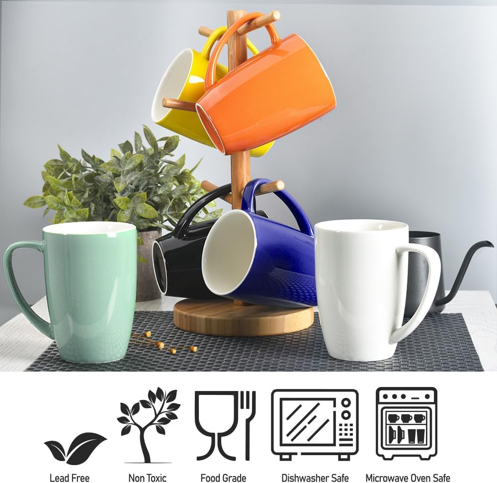 homEdge Porcelain Mug Set, 16 Ounces Cup for Tea, Latte, Mocha, Hot Chocolate, Set of 6, Assorted Color