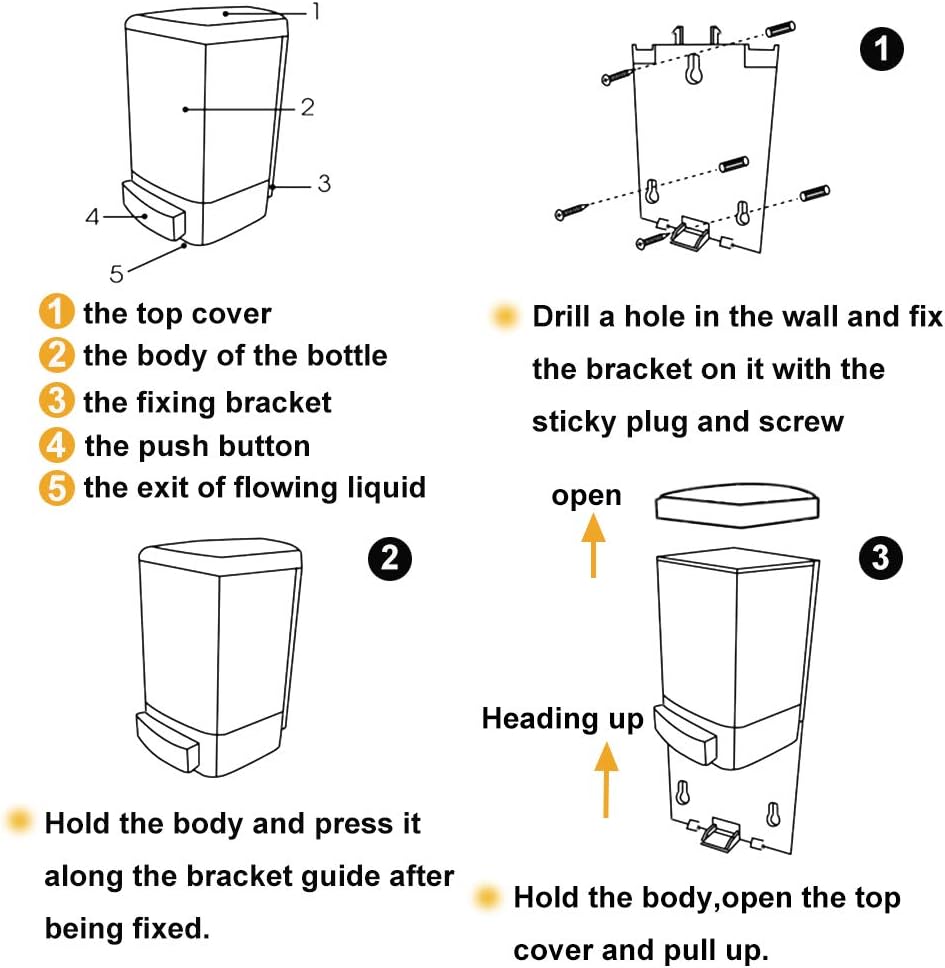 Evhome Manual Soap Dispenser Wall Mount Hand Sanitizer Dispenser 33.8oz Commercial Soap Dispenser for Bathroom Kitchen Restaurant School, Shampoo Dispenser for Liquid Gel Chamber 1000ml-trans