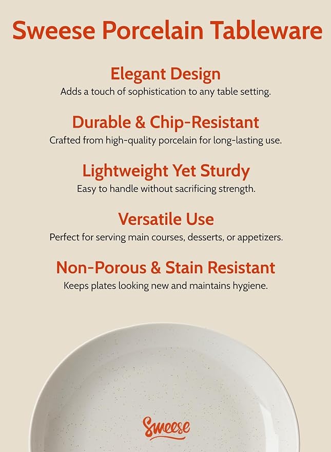 Sweese Porcelain Dinner Plates 11 Inch Set of 6 - Scratch Resistant, Microwave Oven Safe Plates in Grey