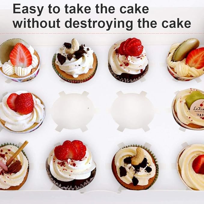 Rarapop 15 Pack Cupcake Boxes Hold 12 Standard Cupcakes, Food Grade Cupcake Holders Bakery Carrier Boxes with Windows and Inserts for Cupcakes, Muffins and Pastries