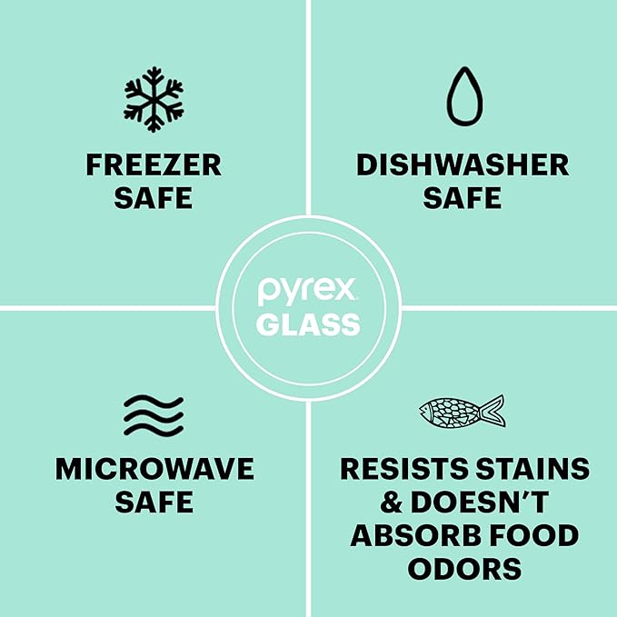 Pyrex Simply Store Glass Food Storage Container, Snug Fit Non-Toxic Plastic BPA-Free Lids, Freezer Dishwasher Microwave Safe, 4 Cup