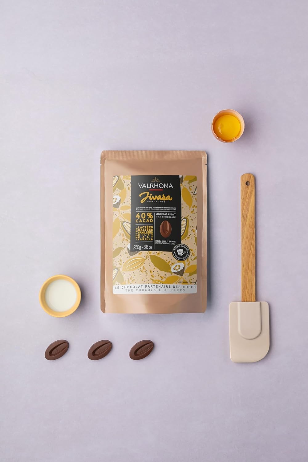Valrhona Premium Baking Chocolate Discs (Feves), Creamy Milk JIVARA 40% w/Hints of Vanilla and Malt, and CARAMELIA 36% Cacao. Creamy, Caramel, Salted Butter Notes, For Cookies, Cakes, and more