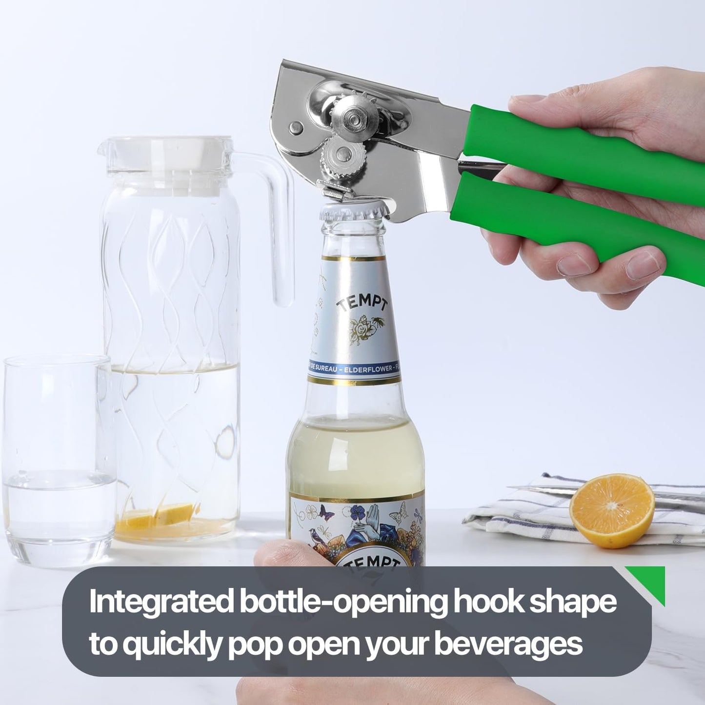 Commercial Can Opener, UHIYEE Hand Crank Can Opener Manual Heavy Duty with Comfortable Extra-long Handles, Oversized Knob, Large Handheld Can Open Easy for Big Cans, Green