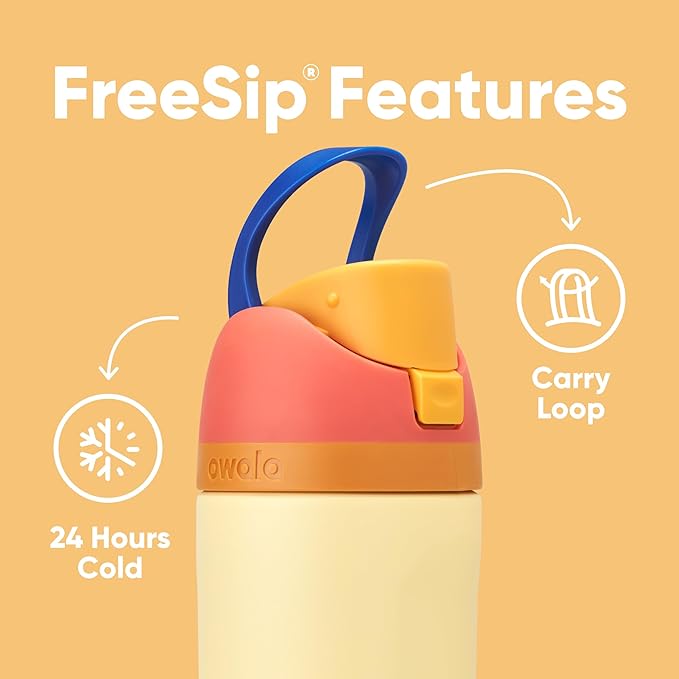 Owala Kids FreeSip Insulated Stainless Steel Water Bottle with Straw for Sports, Travel, and School, BPA-Free Sports Water Bottle, 16 oz, Misty Horizon
