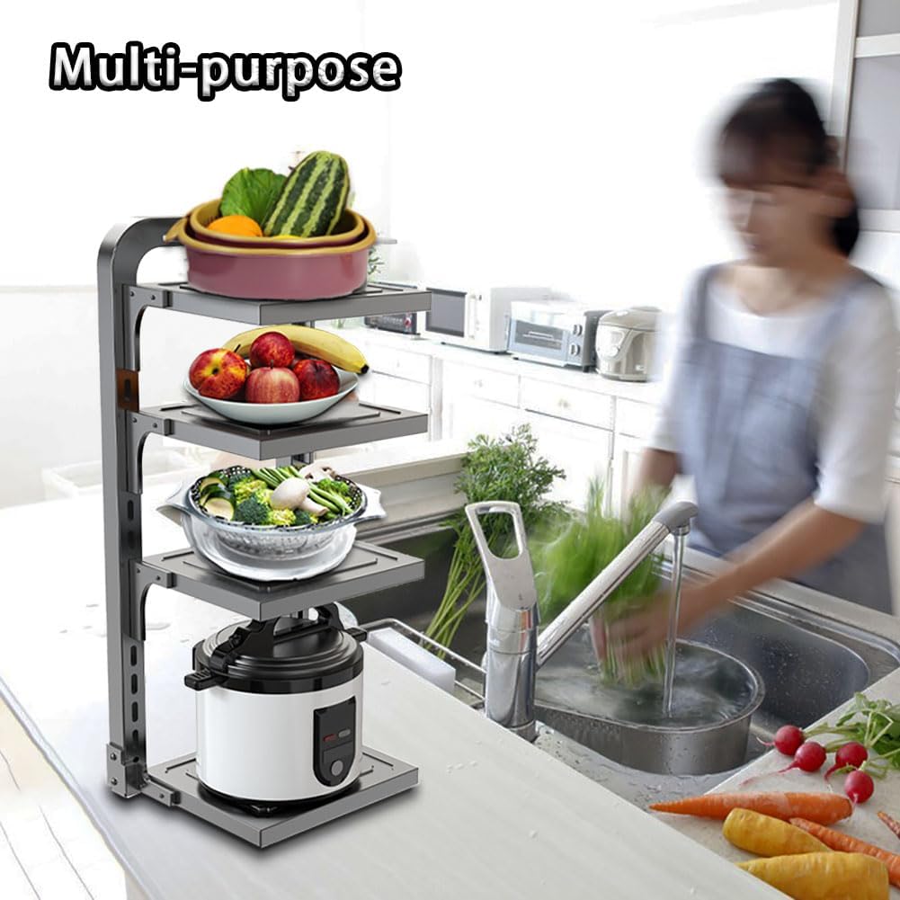 Pots and Pans Organizer Under Cabinet,4 Tier Adjustable Cabinet Pan Organizer Rack, 25''Heavy Duty Pot Rack,Pot lid organizer for Kitchen Pantry to Store Dutch Ovens,Cast-Iron Pans(4L-A)
