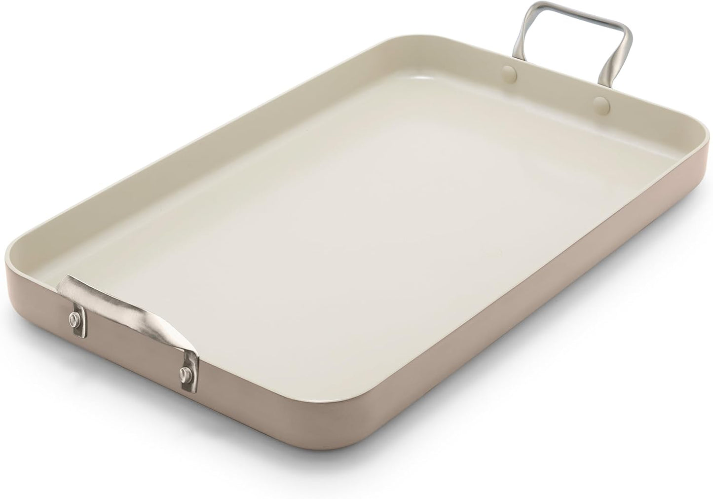 GreenPan 18" x 11" Double Burner Griddle Pan, Hard Anodized Healthy Ceramic Nonstick PFAS-Free, Stainless Steel Handles, Stovetop Cooking, Dishwasher Safe, Oven & Broiler Safe Cookware, Taupe