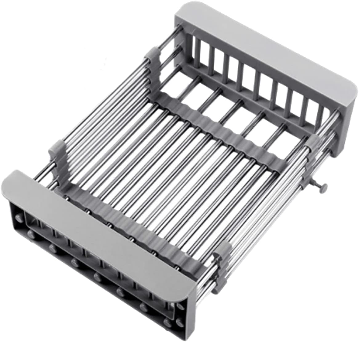 Cyrank Over The Sink Dish Drying Rack, Expandable Over Sink Grill Telescopic Drain Basket Kitchen Rack Drain Basket Sink Drying Rack(L#Grey)
